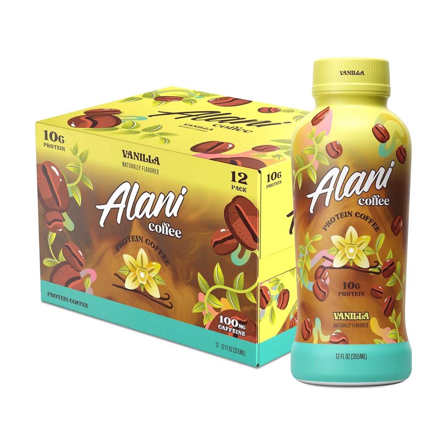 Alani Nu Vanilla Protein Coffee Cold Brew - 12 Pack, 10g Protein, 100mg Caffeine, 90 Calories - Ready To Drink Bottles
