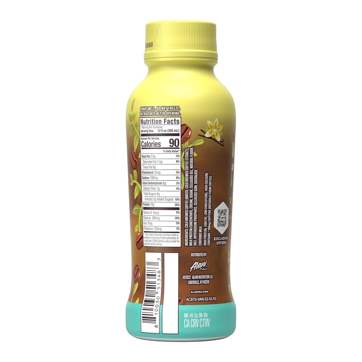 Alani Nu Vanilla Protein Coffee Cold Brew - 12 Pack, 10g Protein, 100mg Caffeine, 90 Calories - Ready To Drink Bottles