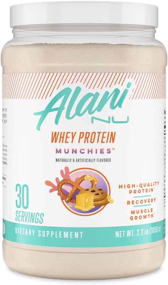 Alani Nu Whey Protein Powder Munchies | 23g Protein with Digestive Enzymes | Meal Replacement Powder | Low Fat Low Carb Blend | 30 Servings