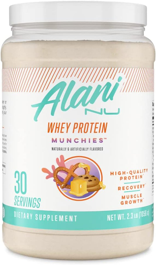 Alani Nu Whey Protein Powder Munchies | 23g Protein with Digestive Enzymes | Meal Replacement Powder | Low Fat Low Carb Blend | 30 Servings