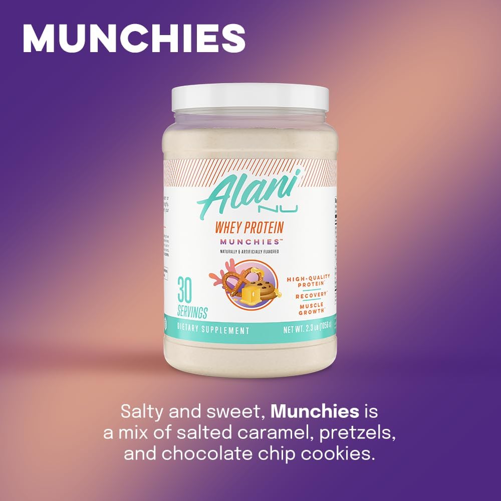 Alani Nu Whey Protein Powder Munchies | 23g Protein with Digestive Enzymes | Meal Replacement Powder | Low Fat Low Carb Blend | 30 Servings