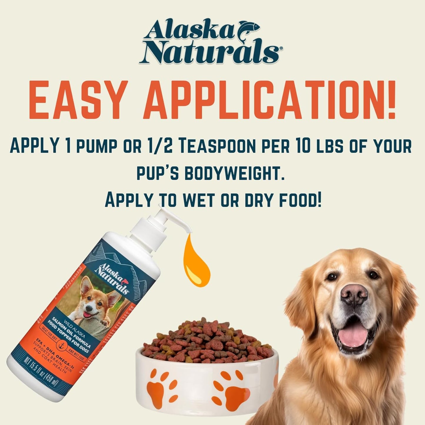 Alaska Naturals Wild Alaskan Salmon Fish Oil Liquid Food Topper 32 oz. Pump - Dog Skin & Coat Supplement with EPA DHA Omega 3 Fatty Acids