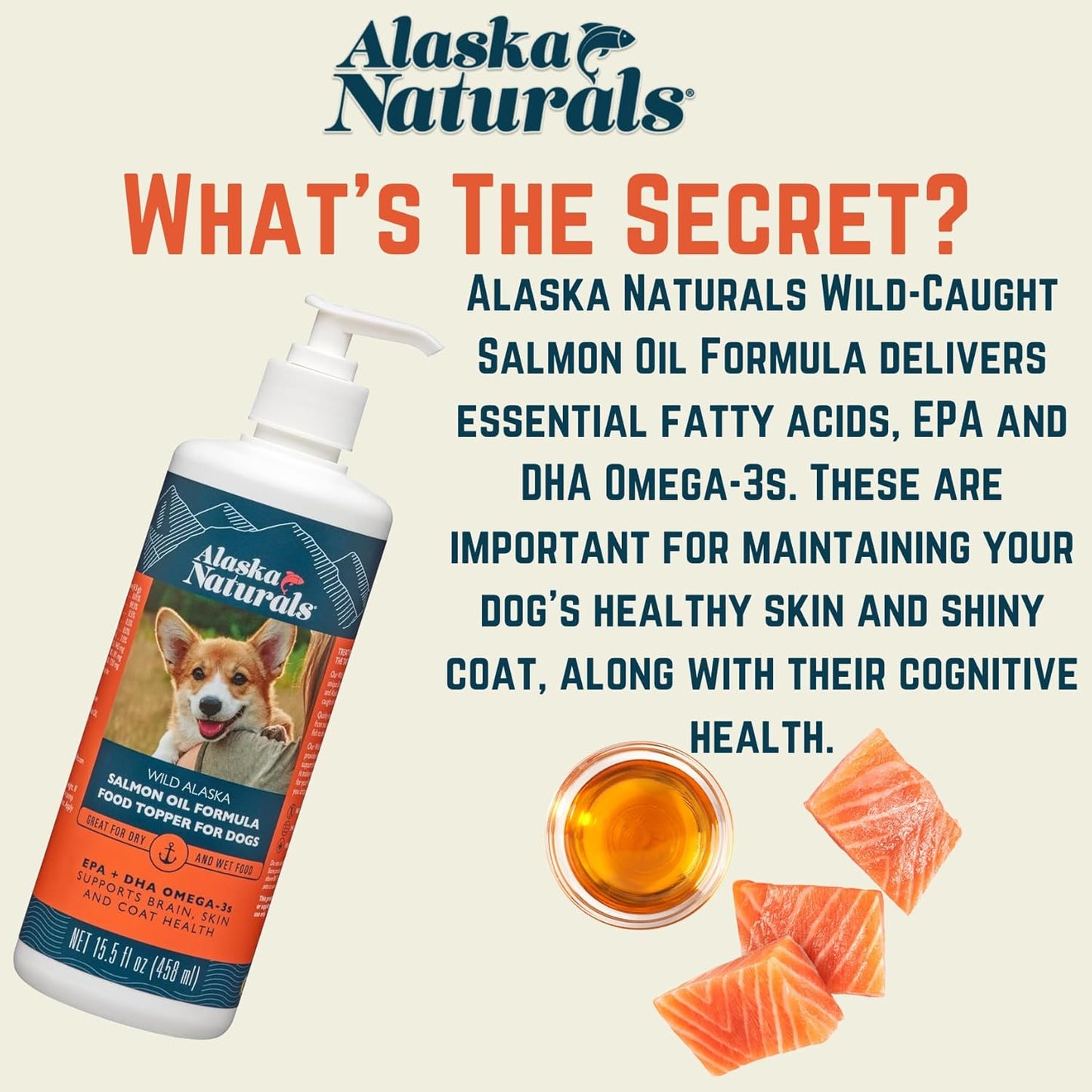 Alaska Naturals Wild Alaskan Salmon Fish Oil Liquid Food Topper 32 oz. Pump - Dog Skin & Coat Supplement with EPA DHA Omega 3 Fatty Acids