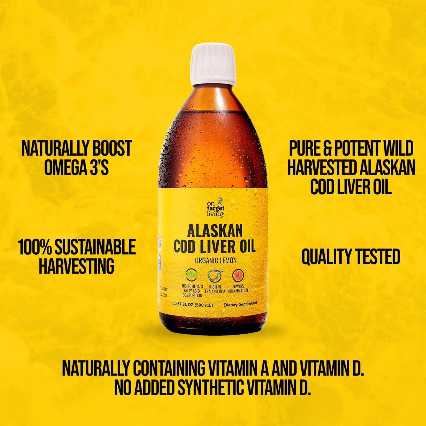 Alaskan Cod Liver Oil Lemon Flavor 16.67 oz (2-Pack) | USA Line Caught | High Omega 3 DHA/EPA | Vitamin D | Non-GMO (Organic)