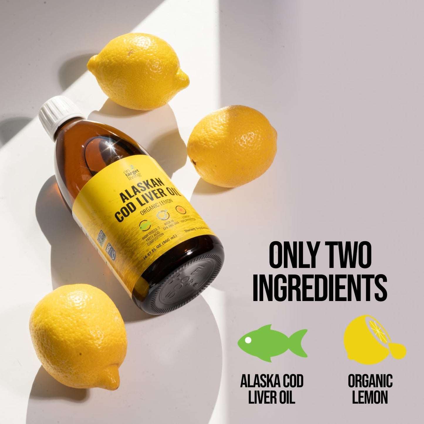 Alaskan Cod Liver Oil Lemon Flavor 16.67 oz (2-Pack) | USA Line Caught | High Omega 3 DHA/EPA | Vitamin D | Non-GMO (Organic)