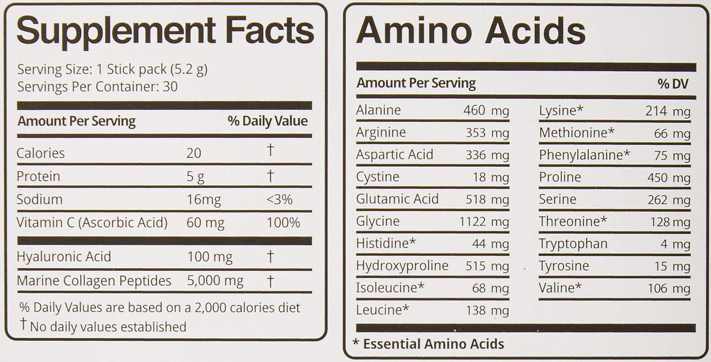 Alaskan Wild-Caught Marine Collagen Peptides with Hyaluronic Acid and Vitamin C - Skin, Hair, Nails, Joints, Bones, Eyes - Unflavored - 156g