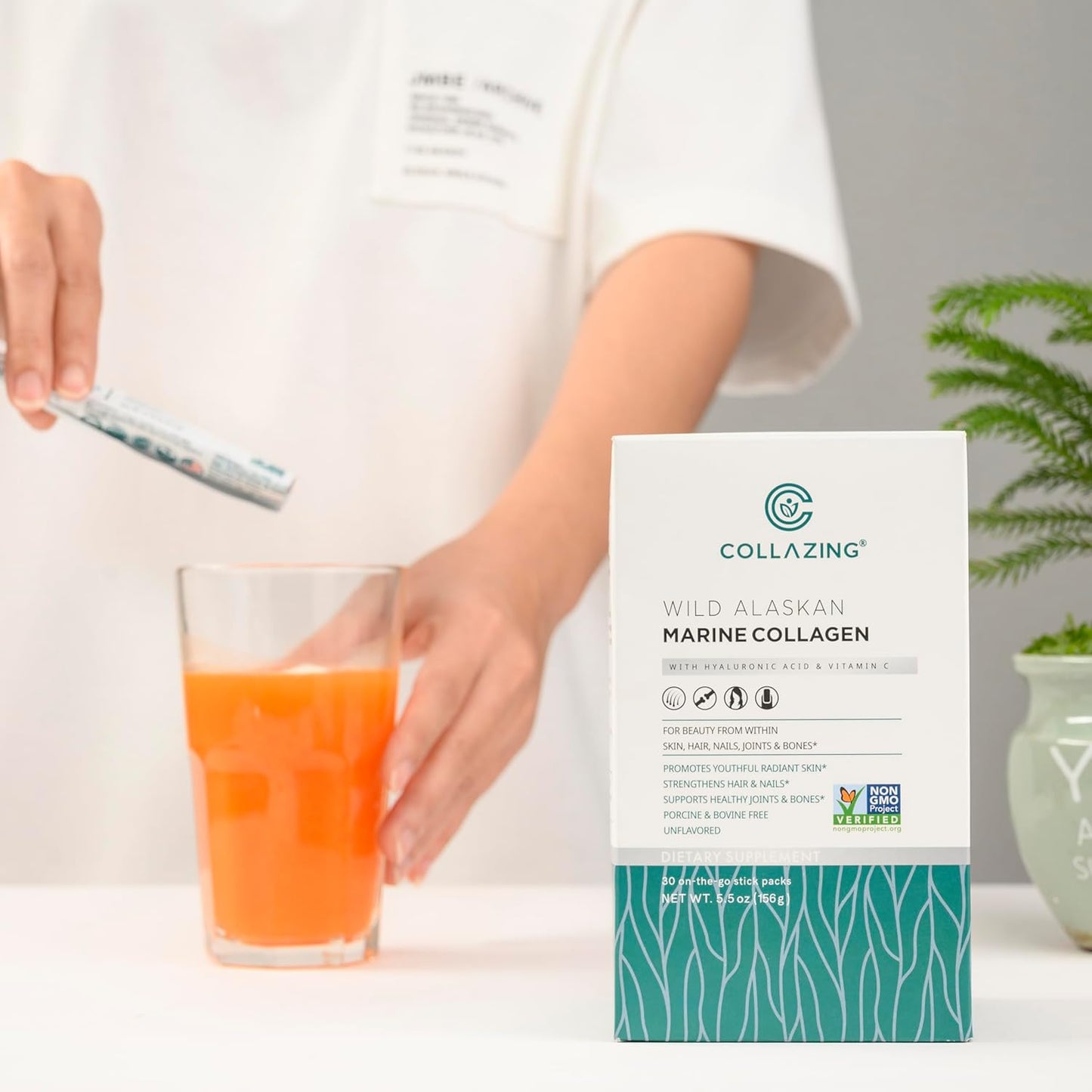 Alaskan Wild-Caught Marine Collagen Peptides with Hyaluronic Acid and Vitamin C - Skin, Hair, Nails, Joints, Bones, Eyes - Unflavored - 156g