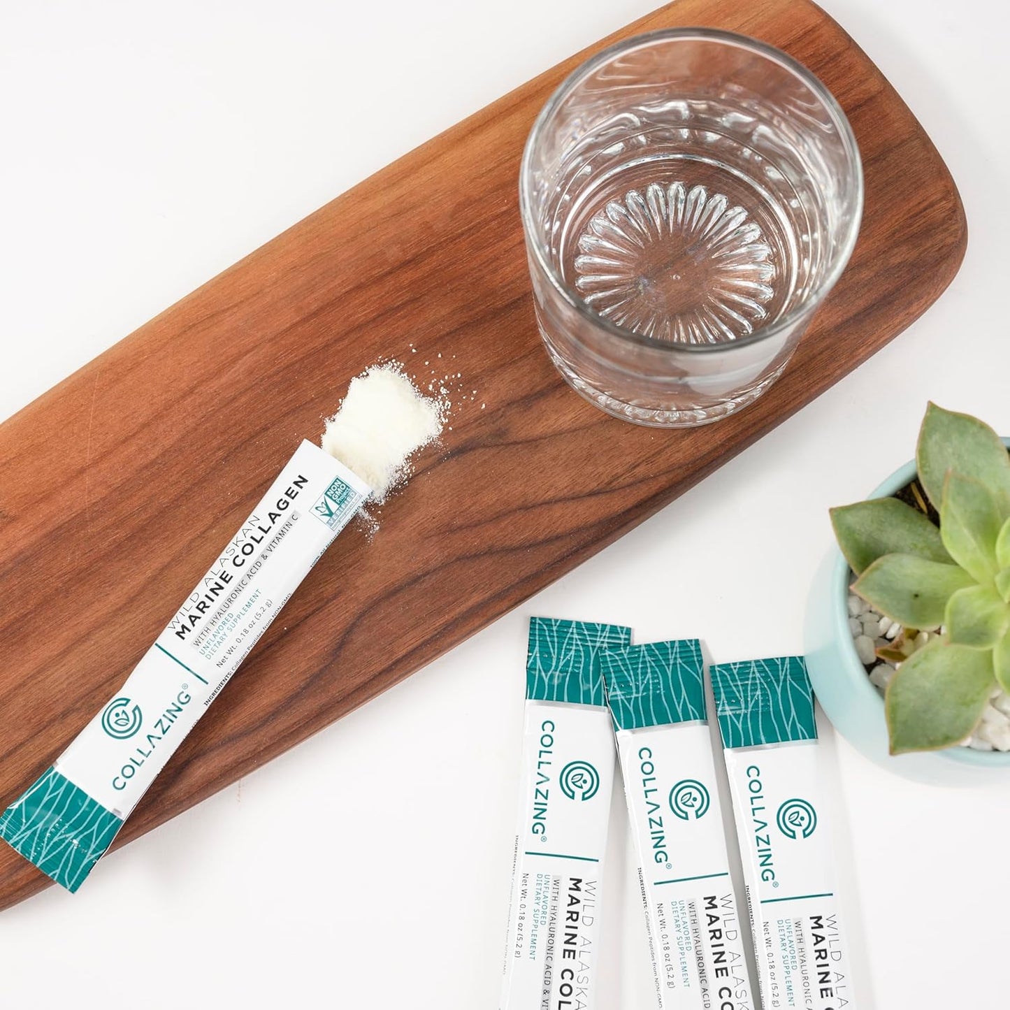 Alaskan Wild-Caught Marine Collagen Peptides with Hyaluronic Acid and Vitamin C - Skin, Hair, Nails, Joints, Bones, Eyes - Unflavored - 156g