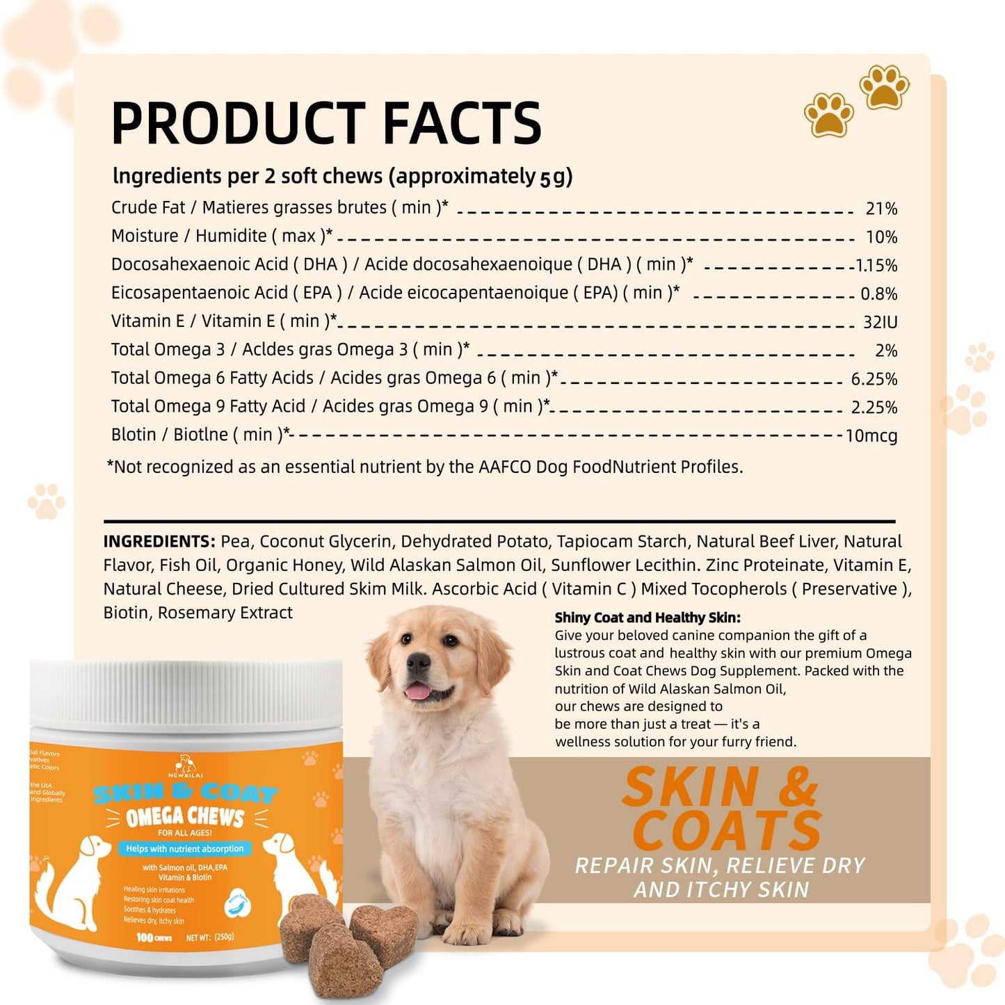 AlaskOmega Omega 3 Fish Oil Chews for Dogs - EPA DHA Fatty Acids Supplement for Hip Joint Health, Itch Relief, and Skin Coat (100 Soft Chews)