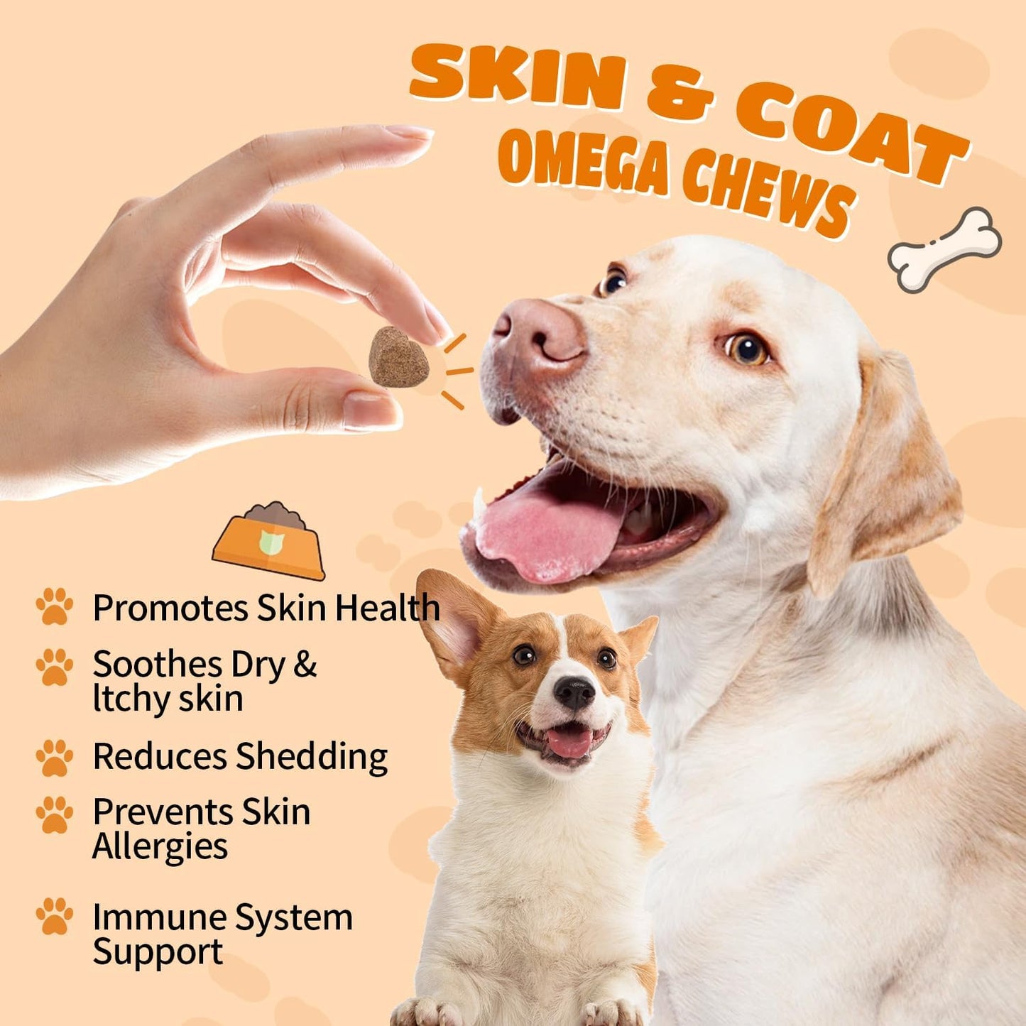AlaskOmega Omega 3 Fish Oil Chews for Dogs - EPA DHA Fatty Acids Supplement for Hip Joint Health, Itch Relief, and Skin Coat (100 Soft Chews)