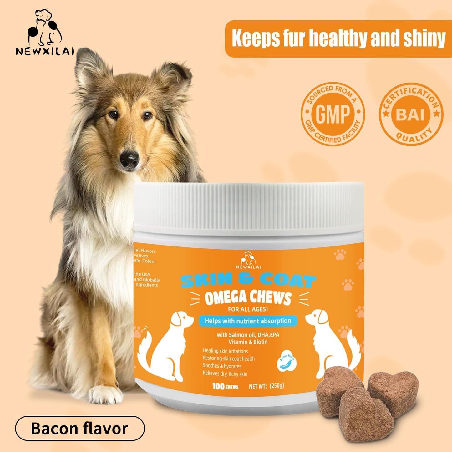 AlaskOmega Omega 3 Fish Oil Chews for Dogs - EPA DHA Fatty Acids Supplement for Hip Joint Health, Itch Relief, and Skin Coat (100 Soft Chews)