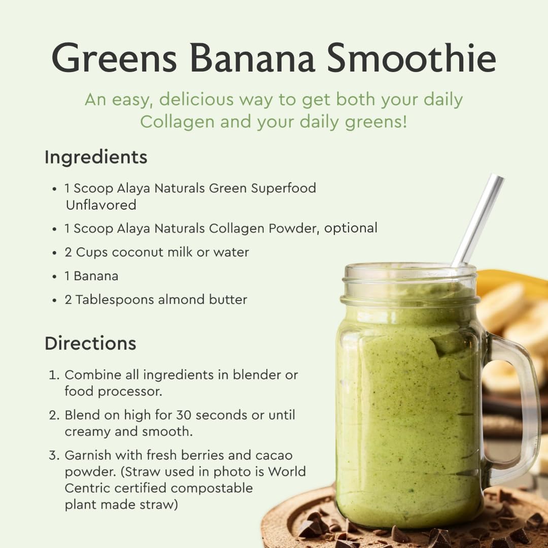 Alaya Naturals Organic Super Greens Powder - Premium Green Juice Superfood with Adaptogens, Antioxidants, Probiotics - USDA Organic, Non-GMO, Vegan - 30 Servings