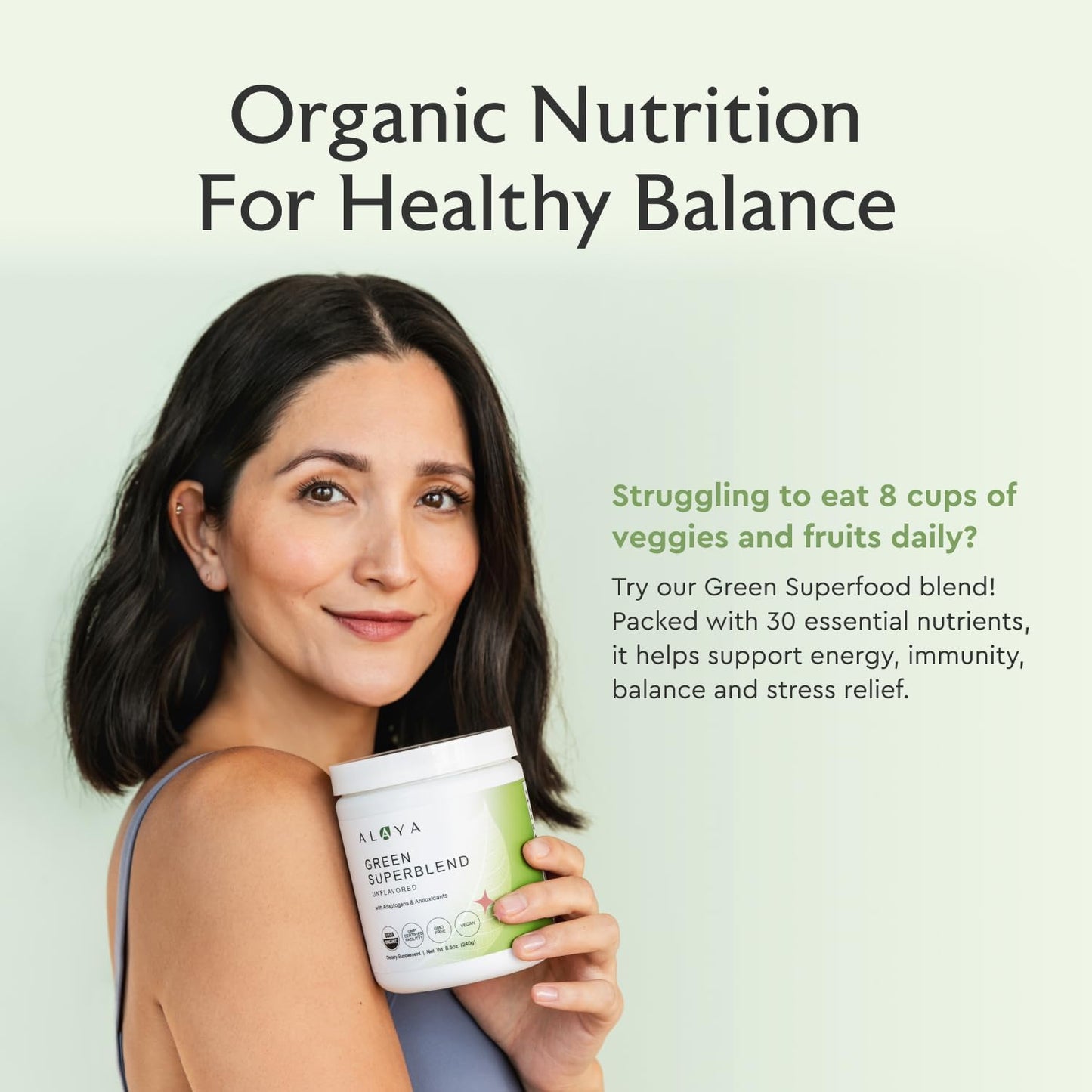 Alaya Naturals Organic Super Greens Powder - Premium Green Juice Superfood with Adaptogens, Antioxidants, Probiotics - USDA Organic, Non-GMO, Vegan - 30 Servings