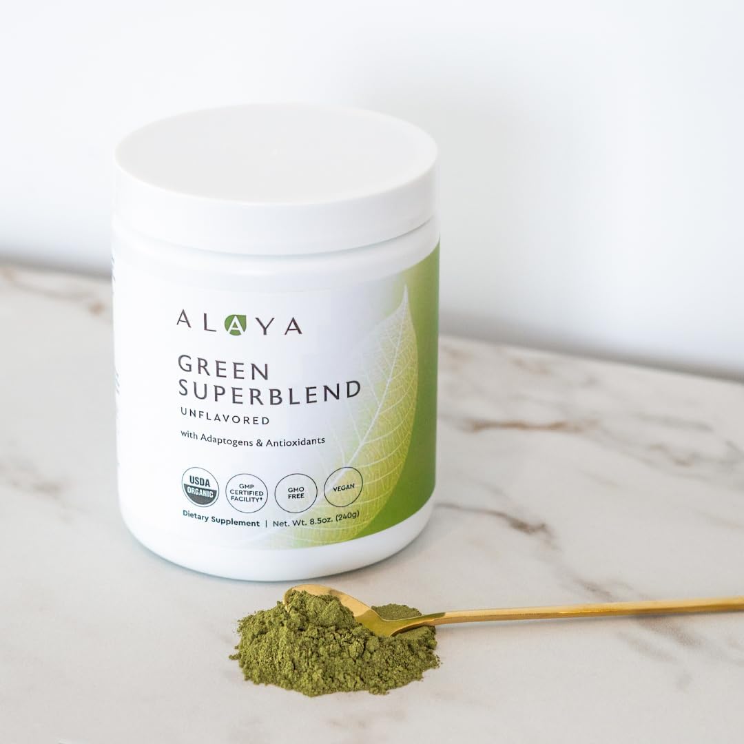 Alaya Naturals Organic Super Greens Powder - Premium Green Juice Superfood with Adaptogens, Antioxidants, Probiotics - USDA Organic, Non-GMO, Vegan - 30 Servings