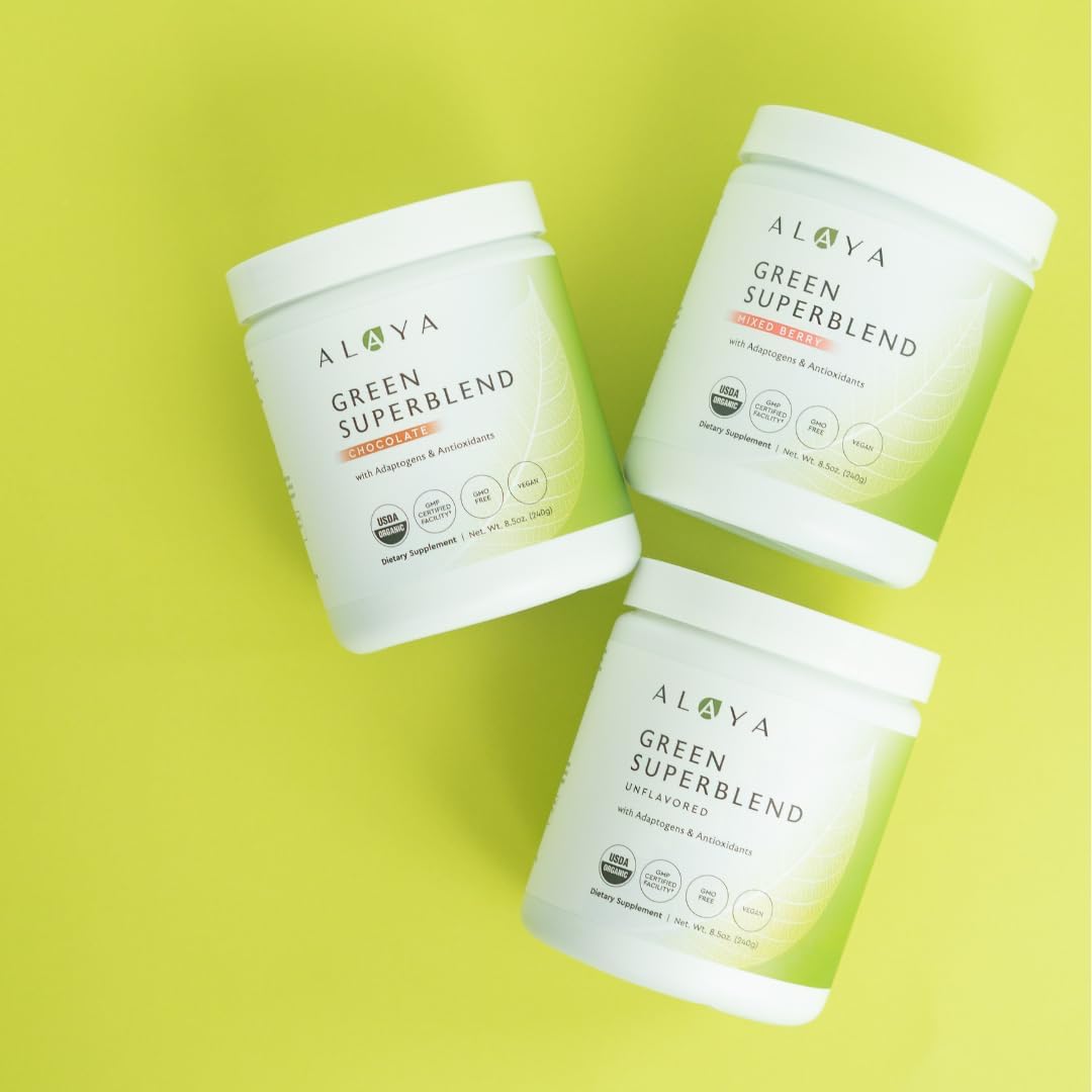 Alaya Naturals Organic Super Greens Powder - Premium Green Juice Supplement with Adaptogens, Antioxidants, Probiotics - USDA Organic, Non-GMO, Vegan - 30 Servings (Chocolate)