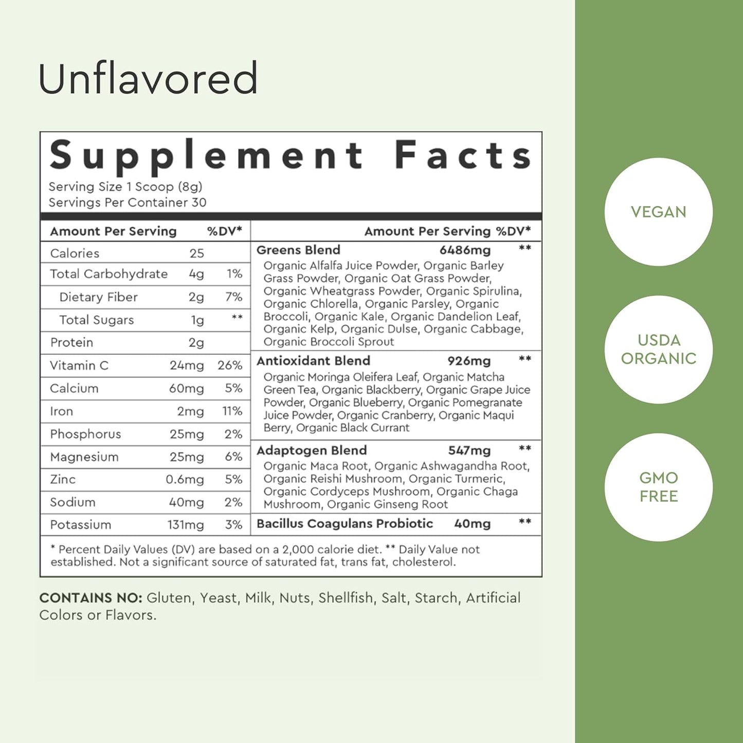 Alaya Naturals Organic Super Greens Powder - Premium Green Juice Superfood with Adaptogens, Antioxidants, Probiotics - USDA Organic, Non-GMO, Vegan - 30 Servings