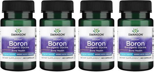 Albion Boroganic Glycine Swanson Boron Supplement Capsules 6mg - 60 Count (Pack of 4)