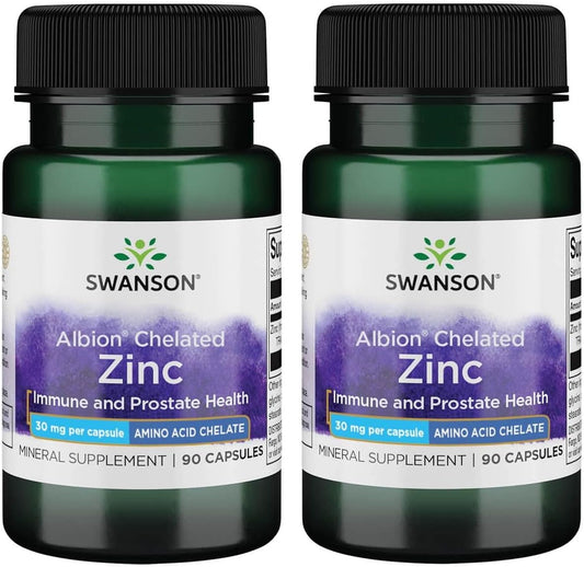 Albion Chelated Zinc Glycinate Capsules - 30mg, 90 Count (2 Pack) by Swanson