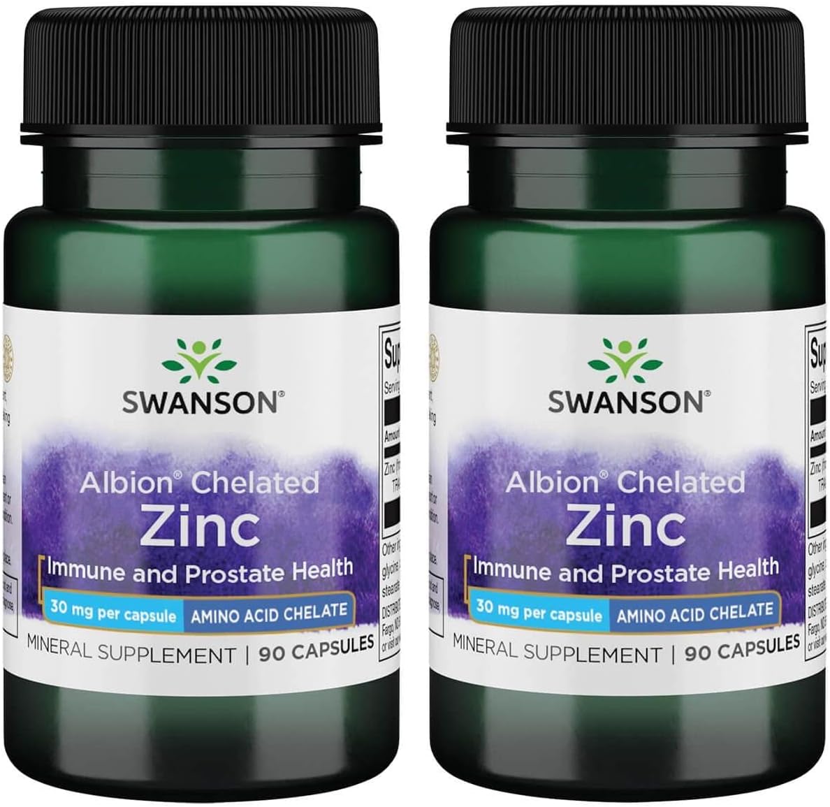 Albion Chelated Zinc Glycinate Capsules - 30mg, 90 Count (2 Pack) by Swanson