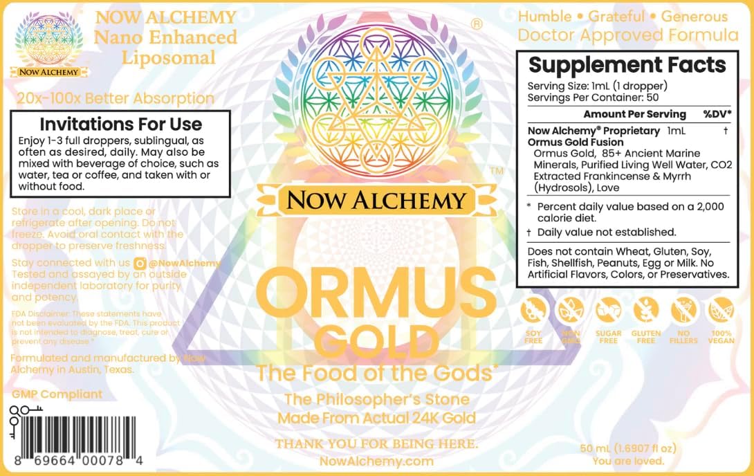 Alchemy 24K ORMUS Gold: Ocean Plasma Minerals with Monoatomic Gold crafted by ORMUS Pioneers