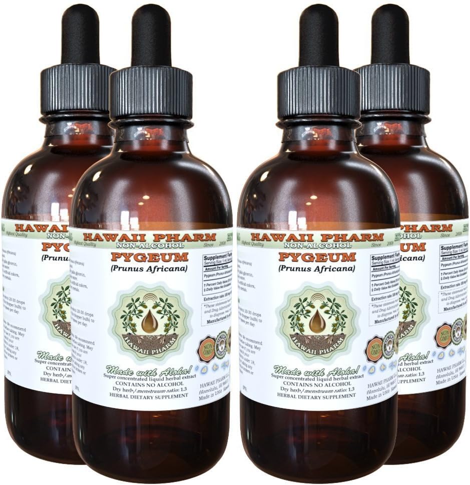 Alcohol-Free African Cherry Pygeum Liquid Extract 4x4 oz - Prunus Africana Bark Glycerite Herbal Supplement by Hawaii Pharm USA