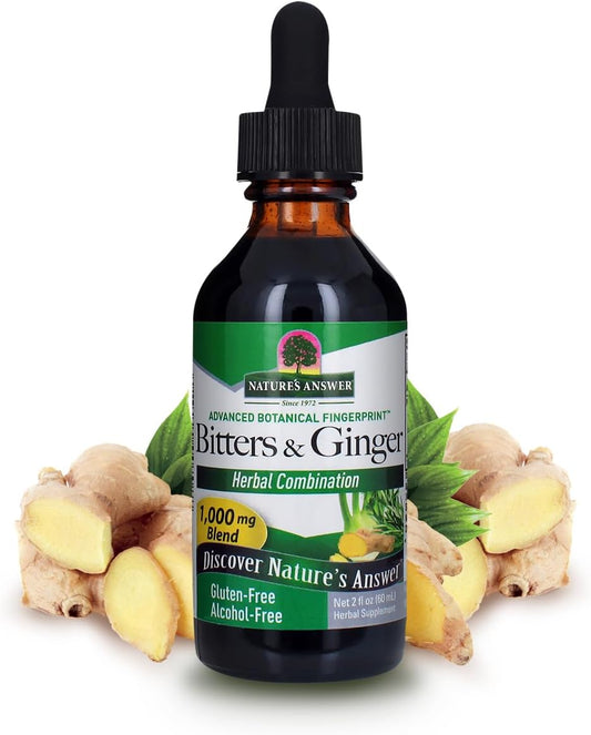 Alcohol-Free Bitters & Ginger Extract for Digestive Support - 2 oz, Gluten-Free, Stomach Support - Swedish Bitters, Digestive Bitters - All-Natural & Suitable for Everyone