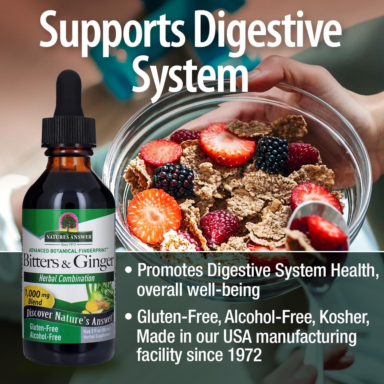 Alcohol-Free Bitters & Ginger Extract for Digestive Support - 2 oz, Gluten-Free, Stomach Support - Swedish Bitters, Digestive Bitters - All-Natural & Suitable for Everyone