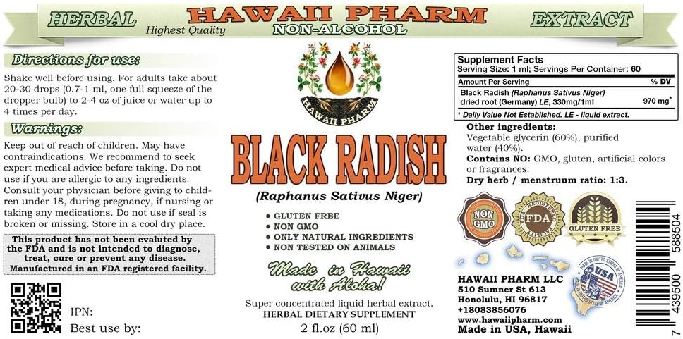 Alcohol-Free Black Radish Liquid Extract - Natural Herbal Supplement 2 oz Bottle