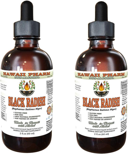 Alcohol-Free Black Radish Liquid Extract 2x2 oz - Natural Herbal Supplement by Hawaii Pharm