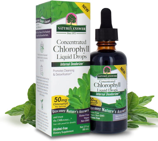Alcohol-Free Chlorophyll Liquid 50mg 2oz | Internal Deodorant | Skin & Hair Support | Immune Function & Detox | Gluten Free, Non-GMO | Single Count