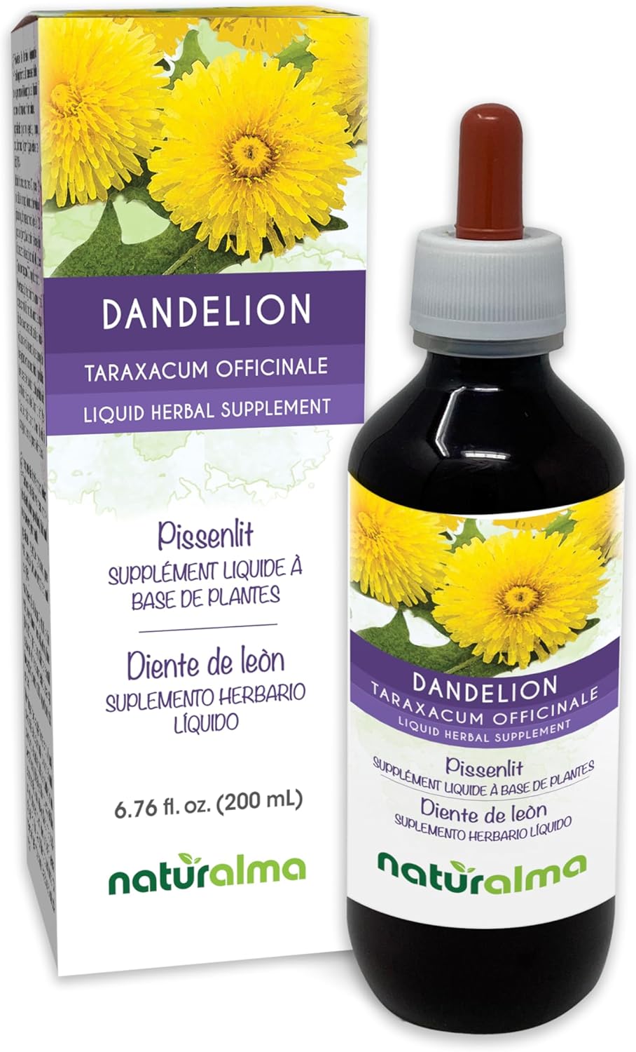 Alcohol-Free Dandelion Root and Herb Tincture - 6.76 fl oz Liquid Extract - Herbal Supplement for Vegans