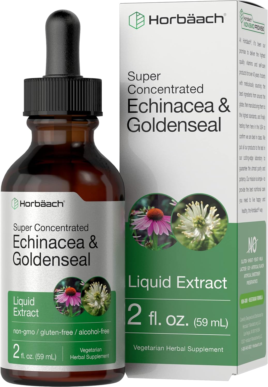 Alcohol-Free Echinacea Goldenseal Liquid Extract | 2 fl oz Tincture Drops | Vegetarian, Non-GMO, Gluten-Free