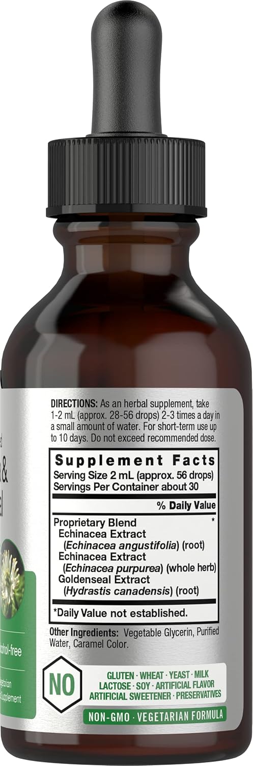 Alcohol-Free Echinacea Goldenseal Liquid Extract | 2 fl oz Tincture Drops | Vegetarian, Non-GMO, Gluten-Free