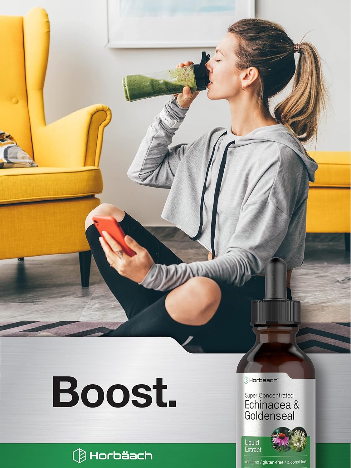 Alcohol-Free Echinacea Goldenseal Liquid Extract | 2 fl oz Tincture Drops | Vegetarian, Non-GMO, Gluten-Free