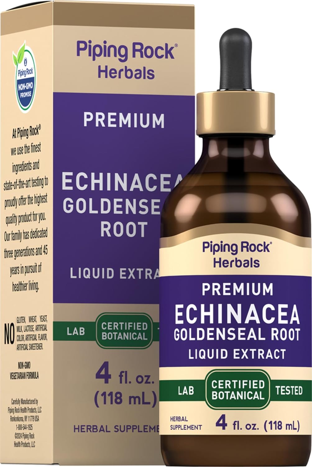 Alcohol-Free Echinacea Goldenseal Tincture, 4 Fl Oz Liquid Drops - Vegetarian, Non-GMO, Gluten-Free Herbal Extract