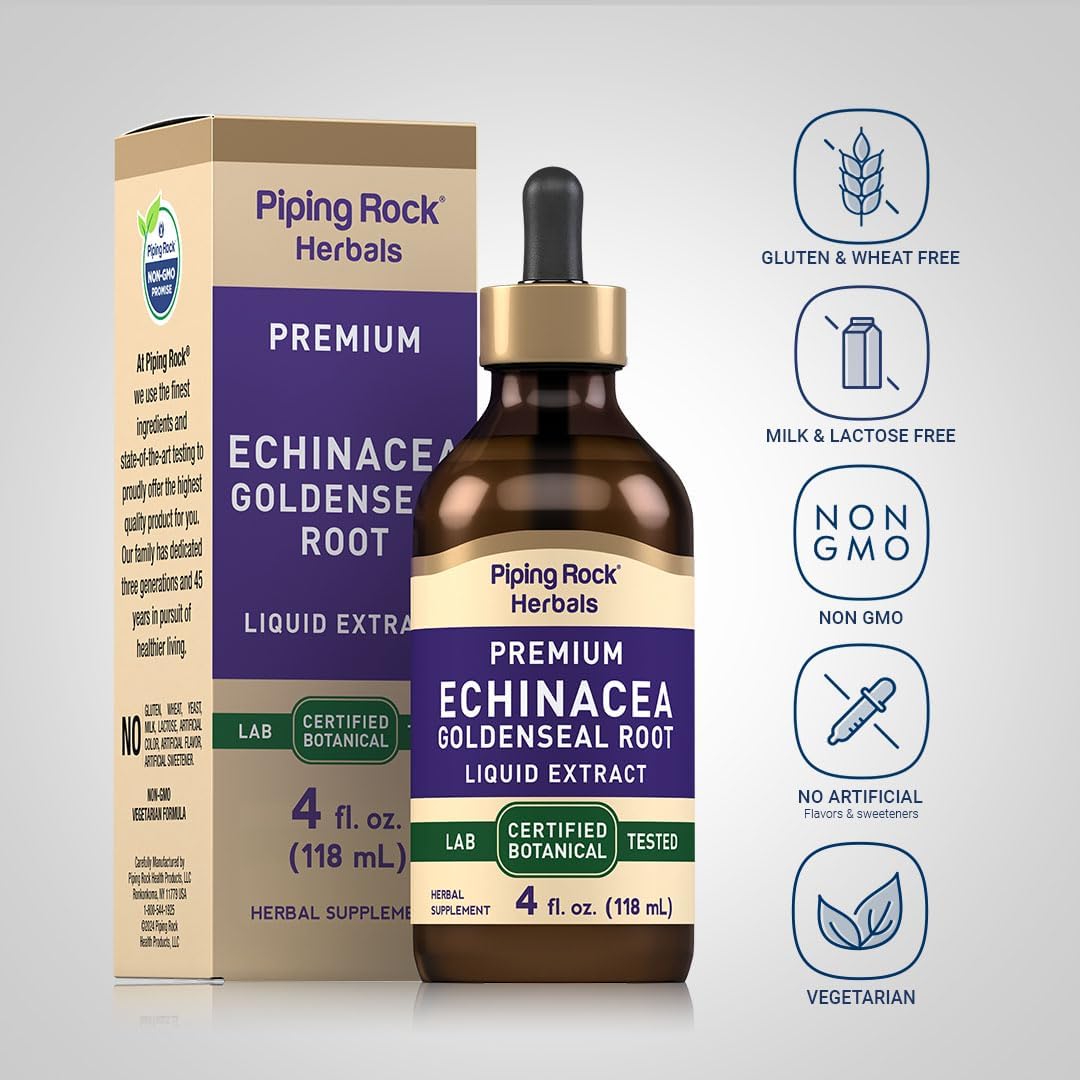 Alcohol-Free Echinacea Goldenseal Tincture, 4 Fl Oz Liquid Drops - Vegetarian, Non-GMO, Gluten-Free Herbal Extract