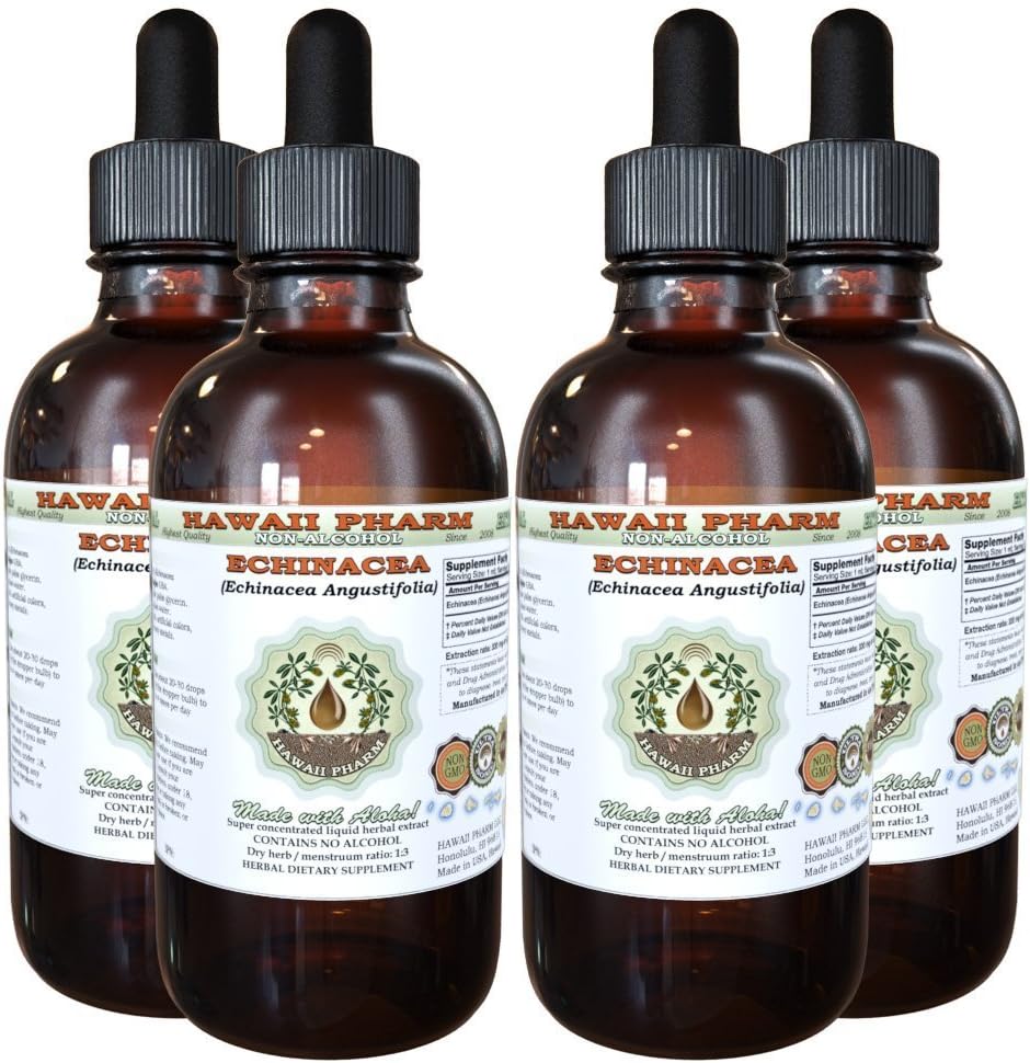 Alcohol-Free Echinacea Liquid Extract - 4x4 oz Glycerite Supplement by Hawaii Pharm