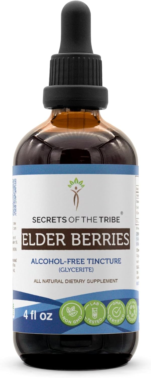 Alcohol-Free Elderberry Glycerite Tincture - 678mg Sambucus Nigra Dried Berries, 4 fl oz - Immune Support Supplement by Secrets of the Tribe