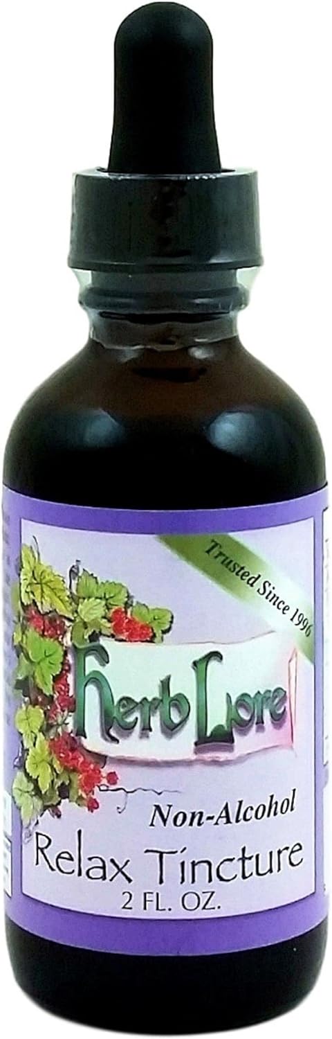 Alcohol-Free Herb Lore Relax Tincture with Lemon Balm, Chamomile, and Skullcap - 2 fl oz Liquid Drops for Kids and Adults