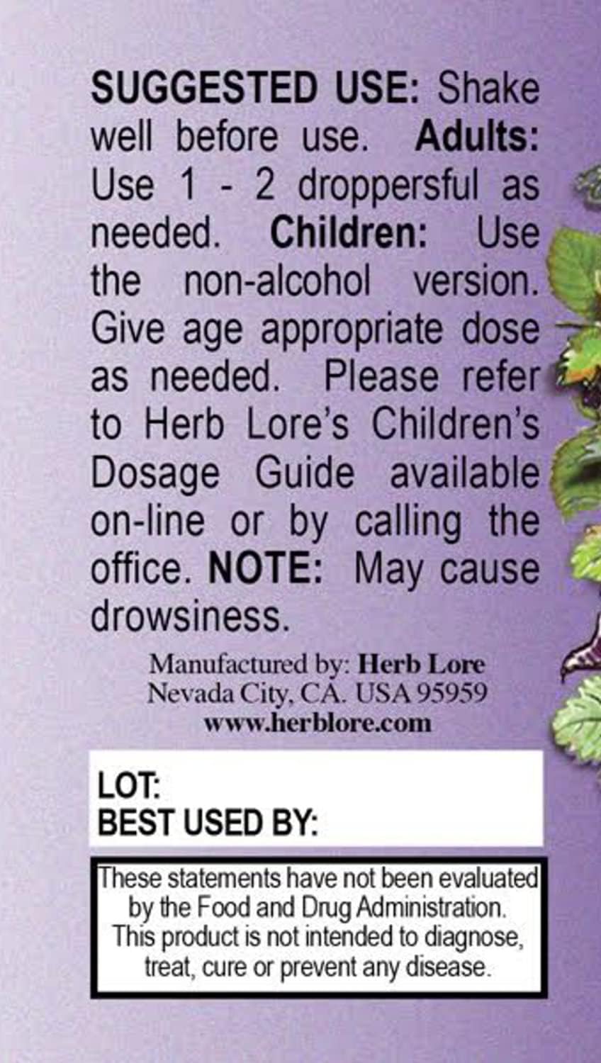 Alcohol-Free Herb Lore Relax Tincture with Lemon Balm, Chamomile, and Skullcap - 2 fl oz Liquid Drops for Kids and Adults