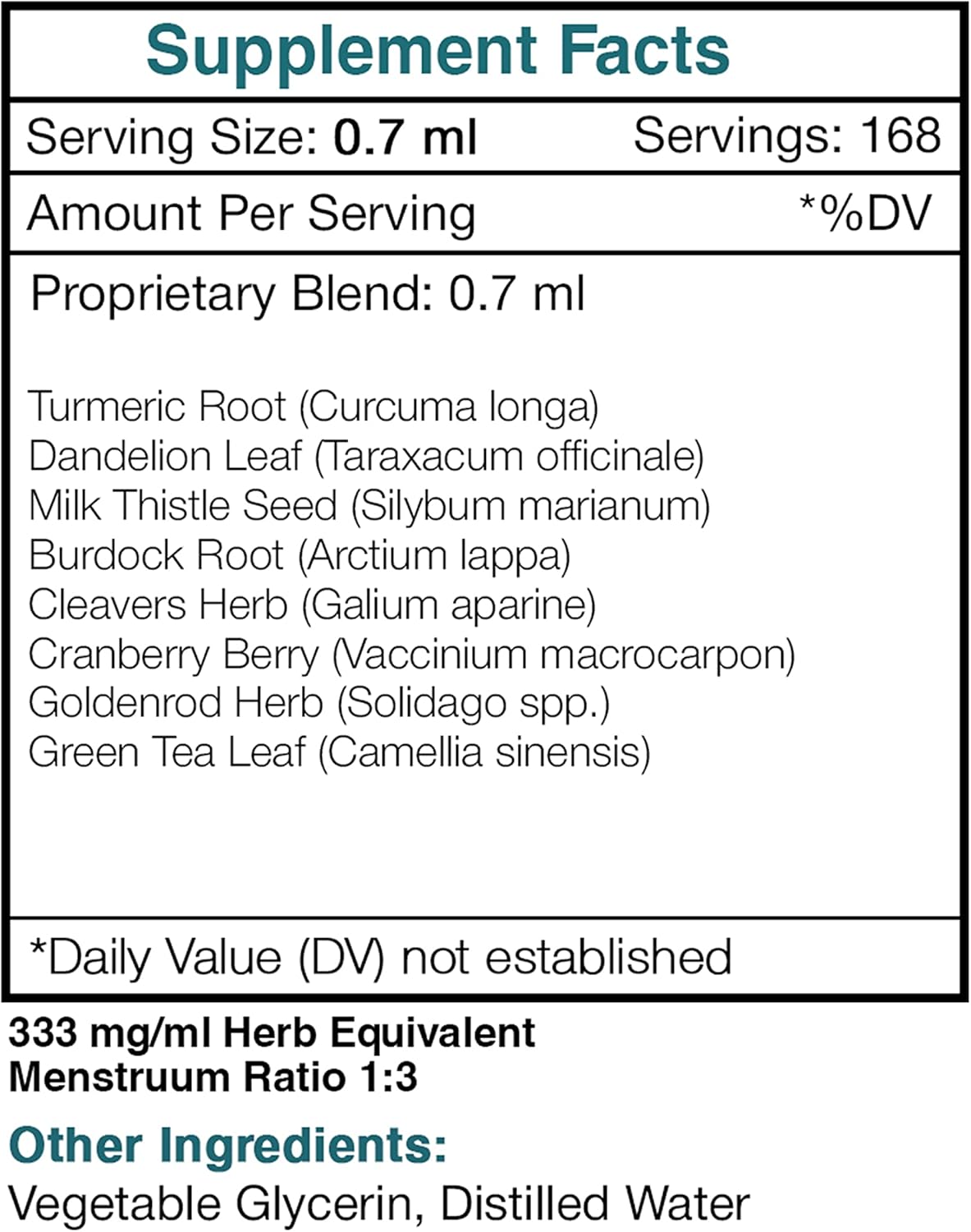 Alcohol-Free Herbal Detox Extract Tincture with Turmeric, Dandelion, Milk Thistle, and More for Cleansing Action (4 FL OZ)