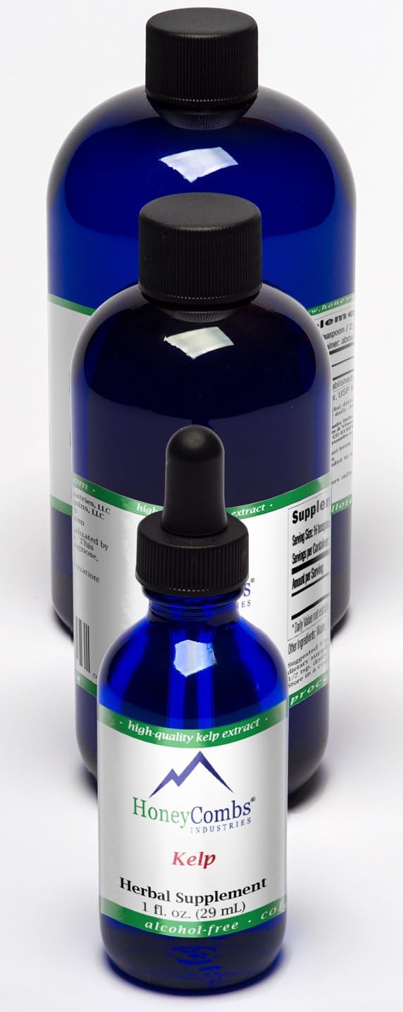 Alcohol-Free Liquid Extract of HoneyCombs Kelp for Brain, Digestion, Glands, Hair, and Heart Support