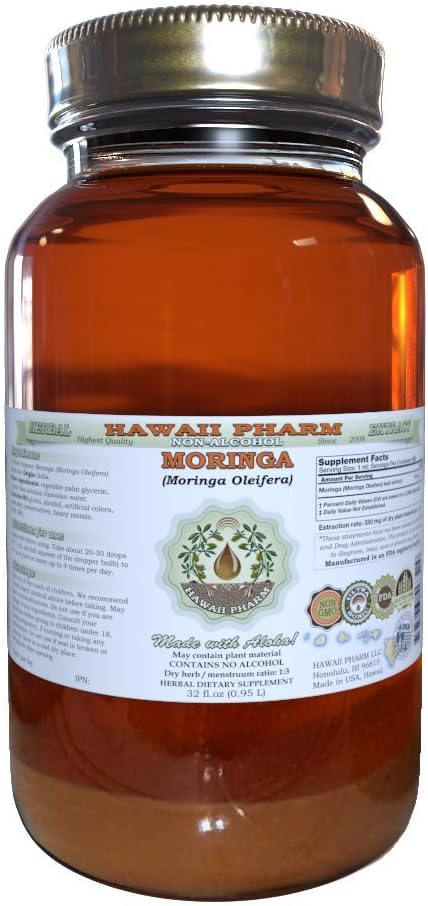 Alcohol-Free Moringa Leaf Glycerite Extract Supplement - 32 oz Unfiltered by Hawaii Pharm, USA
