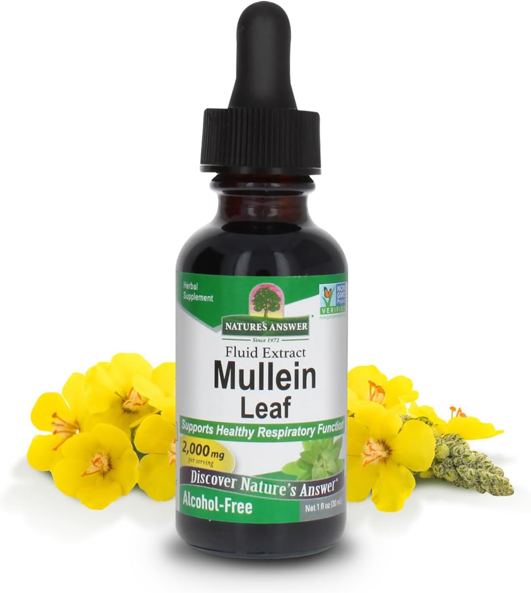 Alcohol-Free Mullein Leaf Extract Drops for Lungs, 1oz - Supports Respiratory Health, Promotes Lung Function - Non-GMO - USA Made