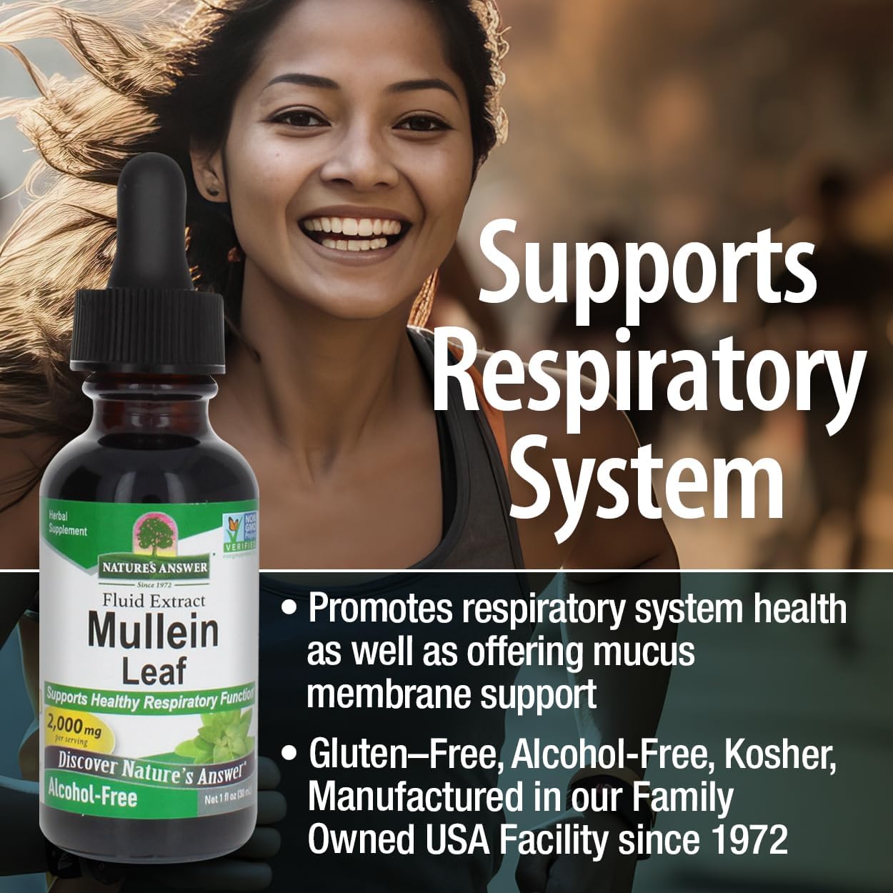 Alcohol-Free Mullein Leaf Extract Drops for Lungs, 1oz - Supports Respiratory Health, Promotes Lung Function - Non-GMO - USA Made