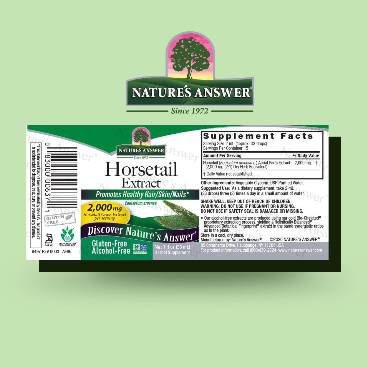 Alcohol-Free Nature's Answer Horsetail Extract 1 Oz - Super Concentrated for Healthy Hair, Skin, and Nails