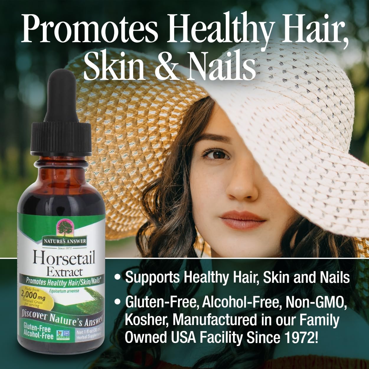 Alcohol-Free Nature's Answer Horsetail Extract 1 Oz - Super Concentrated for Healthy Hair, Skin, and Nails