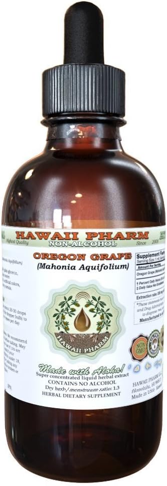 Alcohol-Free Oregon Grape Liquid Extract - 2oz Herbal Supplement from Hawaii Pharm, USA Made with Dried Root Mahonia Aquifolium