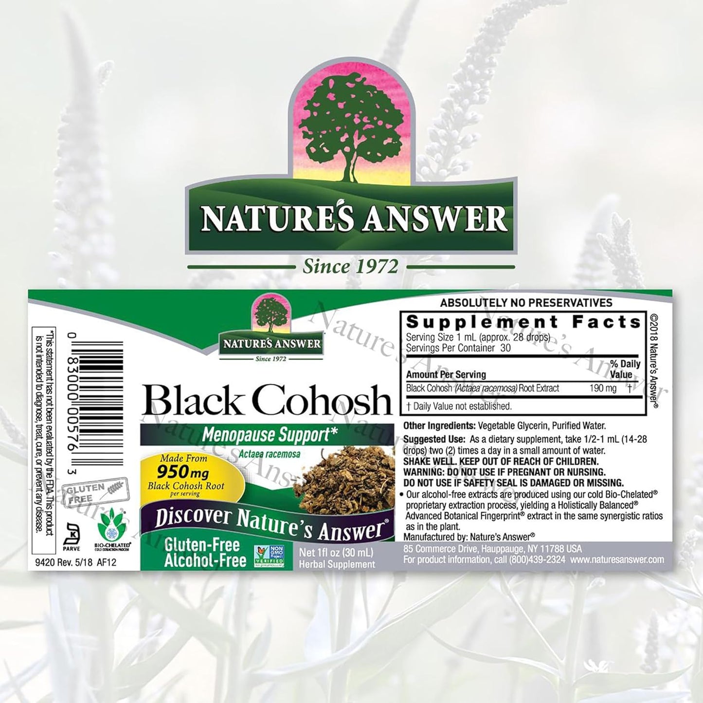 Alcohol-Free Organic Black Cohosh Extract for Menopause Support - 1 Ounce, Kosher & Gluten-Free - Supplements for Women's Menopause Hot Flashes - USA Made