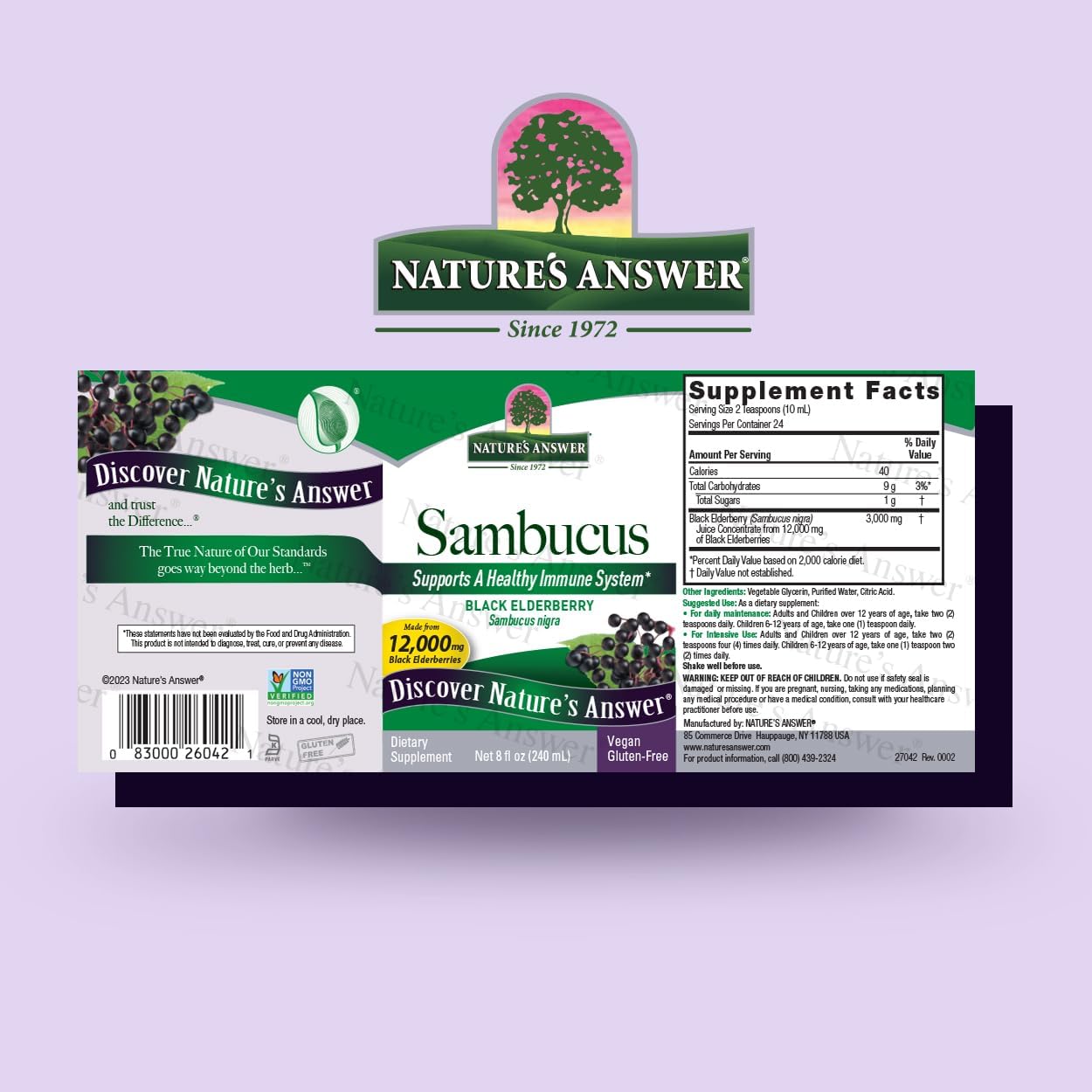 Alcohol-Free Sambucus Black Elderberry Extract 8oz for Immune Support by Nature's Answer